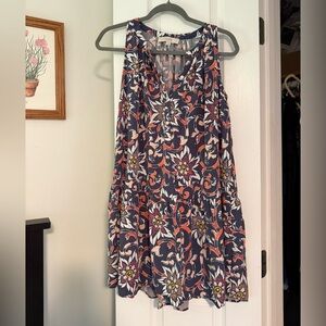 LOFT Navy and Coral Floral Mini Dress